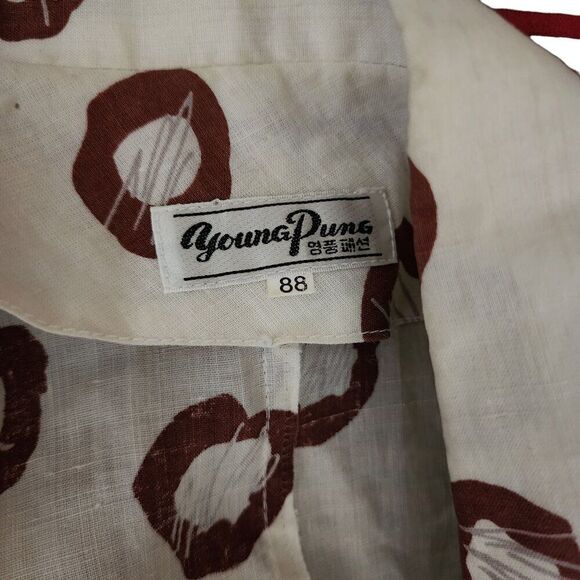 Vintage 80s Geometric Boyfriend Blazer Jacket Womens Size XL White Red Linen - Picture 7 of 9